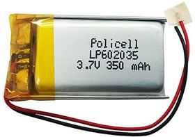 картинка LP602035-PCM, Аккумулятор литий-полимерный (Li-Pol) 350мАч 3.7В, с защитой, PoliCell