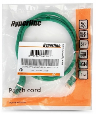 Кабель патч-корд Hyperline PC-APM-STP-RJ45/L45-RJ45/L45-C5e-1M-LSZH-GN