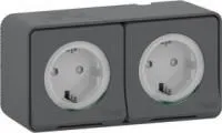 Блок 2х розеток ОП Mureva Styl защ. шторки с заземл. IP55 антрацит SchE MUR36029