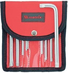 12312, Набор ключей имбусовых TORX-TORX Tampered, 9 шт: T10-T50, CrV, короткие, сатин., чехол