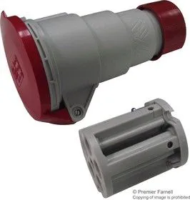 PE1665PV, Разъем Pin & Sleeve, 16 А, 415 В, Монтаж на Кабель, Гнездо, 3P+E, Красный