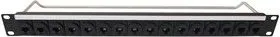 CP30173, 1U 16 Port XLR Patch Panel with M3 Fixing Holes, Loaded with Cat6 RJ45 Connectors, Black