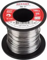 09-3120, Припой без канифоли ПОС-61, 100 г, 0,8 мм, (олово 61%, свинец 39%)