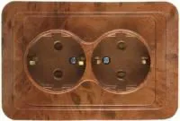 SV-54107-N, Розетка СВЕТОЗАР ГАММА с заземлением, двойная, цвет орех, 16А/~250В