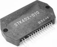 STK402-070, Двухканальный аудиоусилитель класса АВ 2 х 40Вт, 20…20000Гц, 6 Ом, 30В, [SIP-15]