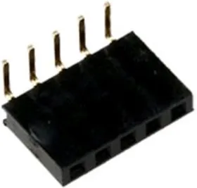 PBS-5R (DS-1024 - 1x5 - R), Гнездо на плату 2.54мм 1х5 угловое