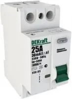 Выключатель дифференциального тока (УЗО) 2п 25А 30мА тип AC 6кА УЗО-03 DeKraft 14054DEK