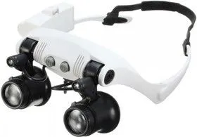PL4402, Лупа налобная 10x/15x/20x/25x (очки) с подсветкой (2 LED)