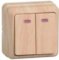 Выключатель 2-кл. ОП ОКТАВА 10А IP20 с индик. сосна ИЭК EVO21-K03-10-DC