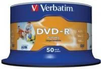 Оптический диск DVD-R VERBATIM 4.7Гб 16x, 50шт., cake box, printable [43533]