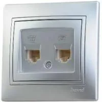 Розетка телефонная 2-м СП Мира RJ11 метал. сер. Lezard 701-1010-138