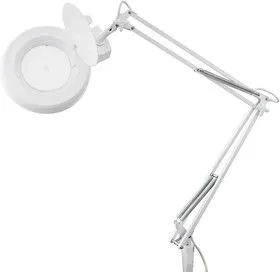 31-0221, Лупа на струбцине круглая настольная 8Х с подсветкой с крышкой, белая