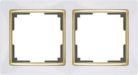WL03-Frame-02-white-GD/ Рамка на 2 поста (белый/золото)