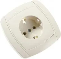 SV-54205-B, Розетка СВЕТОЗАР CITY LIGHT одинарная в сборе, с заземлением, цвет бежевый, 16А/~250В