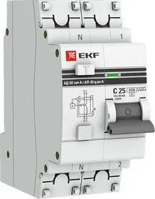 Выключатель авт. диф. тока 1п+N C 25А 10мА тип AC 4.5кА АД-32 PROxima EKF DA32-25-10-pro