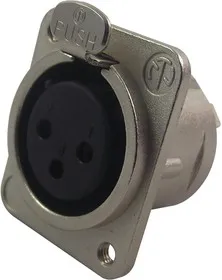 NC3FDM3L1, Аудио разъем XLR, 3 контакт(-ов), Гнездо, Монтаж в Панель, Контакты с Покрытием из Серебра