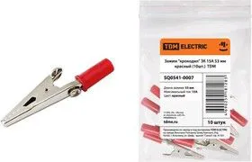 SQ0541-0007, Зажим крокодил ЗК 15А 53мм красный (10шт)