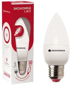 Лампа светодиодная CN 5Вт свеча 4500К бел. E27 350лм 220-240В ЭКОНОМКА Eco_LED5wCNE2745