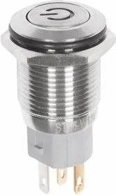 36-3242, Кнопка антивандальная 16 12В Фикс (5с) ON-OFF плоская подсв/белая POWER