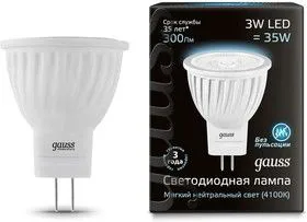 Лампа светодиодная D35х45 SMD MR11 3Вт 4100К бел. GU4 280лм 150-265В FROST GAUSS 132517203