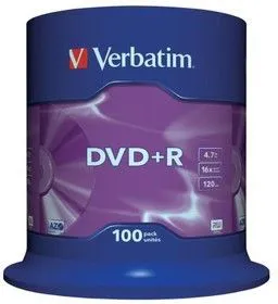 Verbatim 43551 DVD+R 4.7 GB 16x CB/100, Записываемый компакт-диск (упаковка из 100)