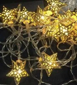 303-070, Гирлянда светодиодная на солнечной батарее Звезды 12 LED ТЕПЛЫЙ БЕЛЫЙ 1,2 метра