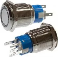SC-984B d19 12V, Кнопка антивандальная металл 19мм фикс/подсветка синяя