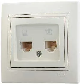 Розетка компьютерная + телеф. СП Мира RJ11 + RJ45 крем/крем. Lezard 701-0303-143