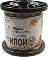 Припой ПОС61 ТР 0.8мм катушка 500г, (17-18г)