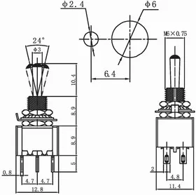 36-4020-1, Тумблер 250V 3А (6c) ON-ON двухполюсный Micro (MTS-202) Индивидуальная упаковка 1 шт