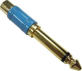 PS000034, Аудио адаптер, латунь, отделка синего цвета, Моно Штекер - 6.35мм, Гнездо RCA / Phono