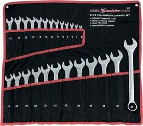 15425, Набор ключей комбинированных, 6 - 32 мм, 25шт., CrV, полированный хром