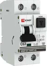 Выключатель автоматический дифференциального тока 1п+N 2мод. C 16А 30мА тип A 6кА АВДТ-63 (эл-мех.) PROxima EKF DA63-16-30