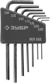 27475-H7, Набор ключей имбусовых ЗУБРЭКСПЕРТМИНИ для точных работ, Cr-V,HEX SAE 0,028,0,035,0,05,1/ 16,5/64,3