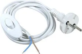 Шнур 1.5м с вилкой (S18) ШВВП-ВП 2х0.75мм белый с переключателем