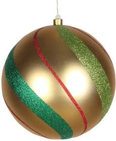 502-266, Елочная фигура Шар в полоску 25 см, цвет золотой/зеленый/красный