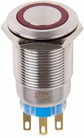 36-3420, Кнопка антивандальная 19 12В Фикс (5с) ON-OFF/OFF-ON подсв/красная