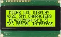 MC42005A6W-SPTLYI-V2, Буквенно-цифровой ЖКД, 20 x 4, Черный на Желтом / Зеленом, 5В, I2C, Английский, Японский