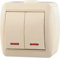 Выключатель 2-кл. ОП Ната 10А IP20 с подсветкой крем. LEZARD 710-0300-112