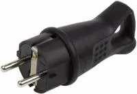 11-8522, Вилка прямая влагозащищенная с кольцом с/з 16 А IP44 черная каучук