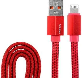 18-1968-9, USB кабель для iPhone 5/6/7/8/Х моделей шнур ткань плоский 1М красный