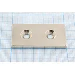 Магнит 50,0x25,0x 4/2отв d5, параллелепипед, Ni