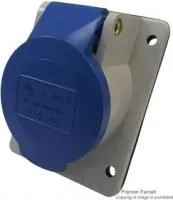 PE1663PI, Разъем Pin & Sleeve, 16 А, 240 В, Монтаж в Панель, Вывод, 2P+E, Синий