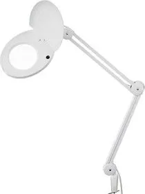31-0202, Лупа на струбцине круглая настольная 3Х с крышкой, подсветка, белая