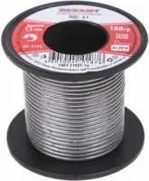 09-3122, Припой без канифоли ПОС-61, 100 г, 1,5 мм, (олово 61%, свинец 39%)