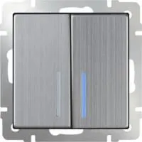 WL02-SW-2G-2W-LED /Выключатель двухклавишный проходной с подсветкой (глянцевый никель)
