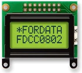 FC0802C00-FHYYBW-51*K, Буквенно-цифровой ЖКД, 8 x 2, Черный на Желтом / Зеленом, 5В, Английский, Евро, Полупрозрачный