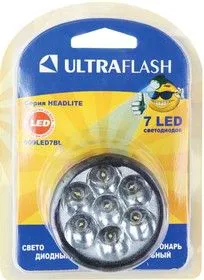 909LED7BL (фонарь налобн., черный, 7LED, 1 реж, 3xR6, пласт., блистер)