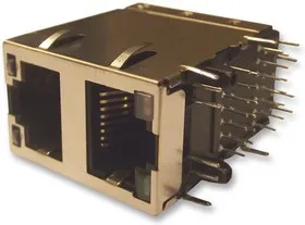 0845-2R1T-E4, Модульный разъем, Modular Jack, 2 x 1, Stacked, 8P8C, Cat5e, Монтаж в Сквозное Отверстие