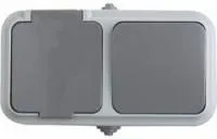 78-0529, Выключатель одноклавишный + розетка влагозащищенная для открытой установки IP54 выключатель 10 А ро